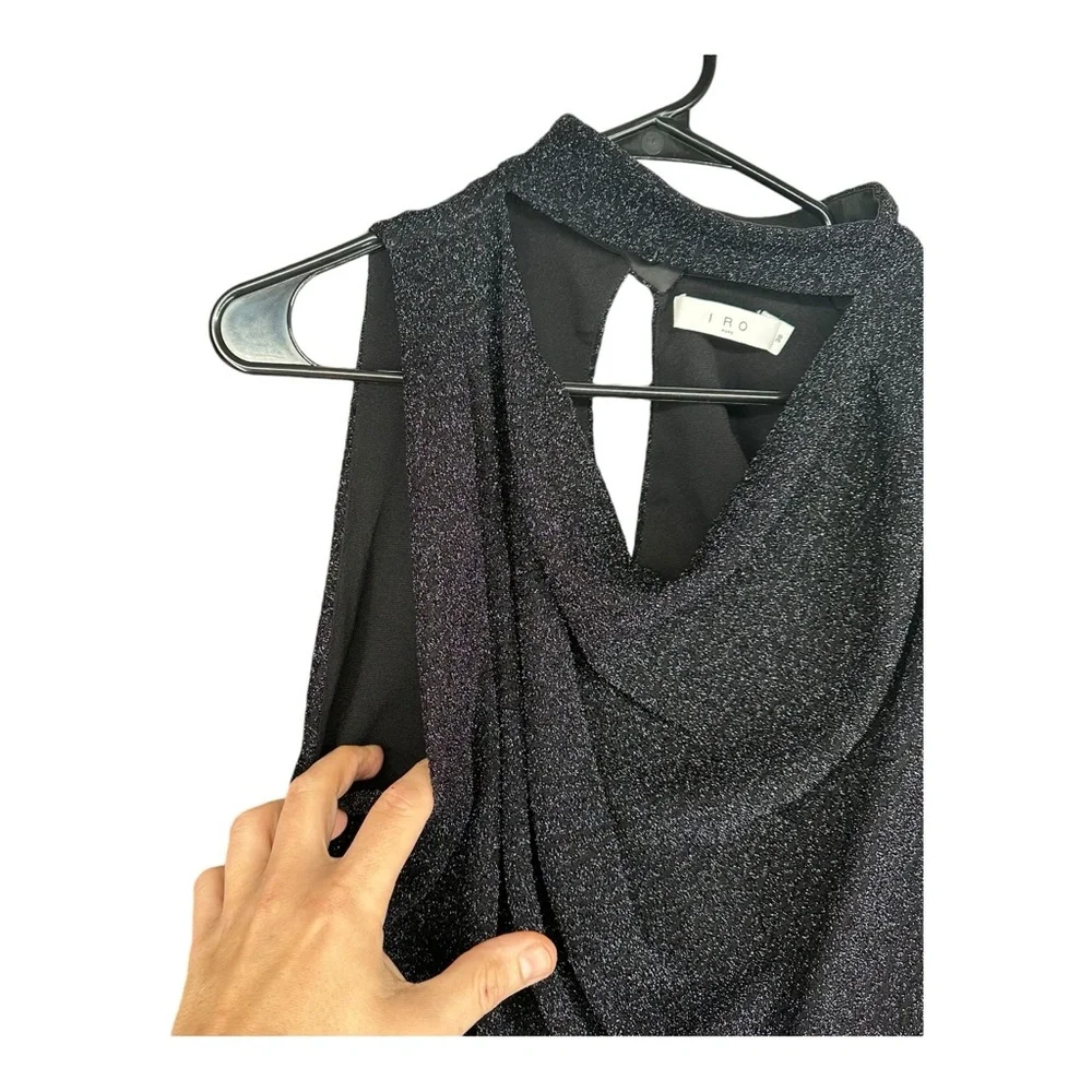 IRO Paris 36 Black Foa Sparkly Cutout Blouse High Neck Party Cocktail Sexy - Picture 3 of 15